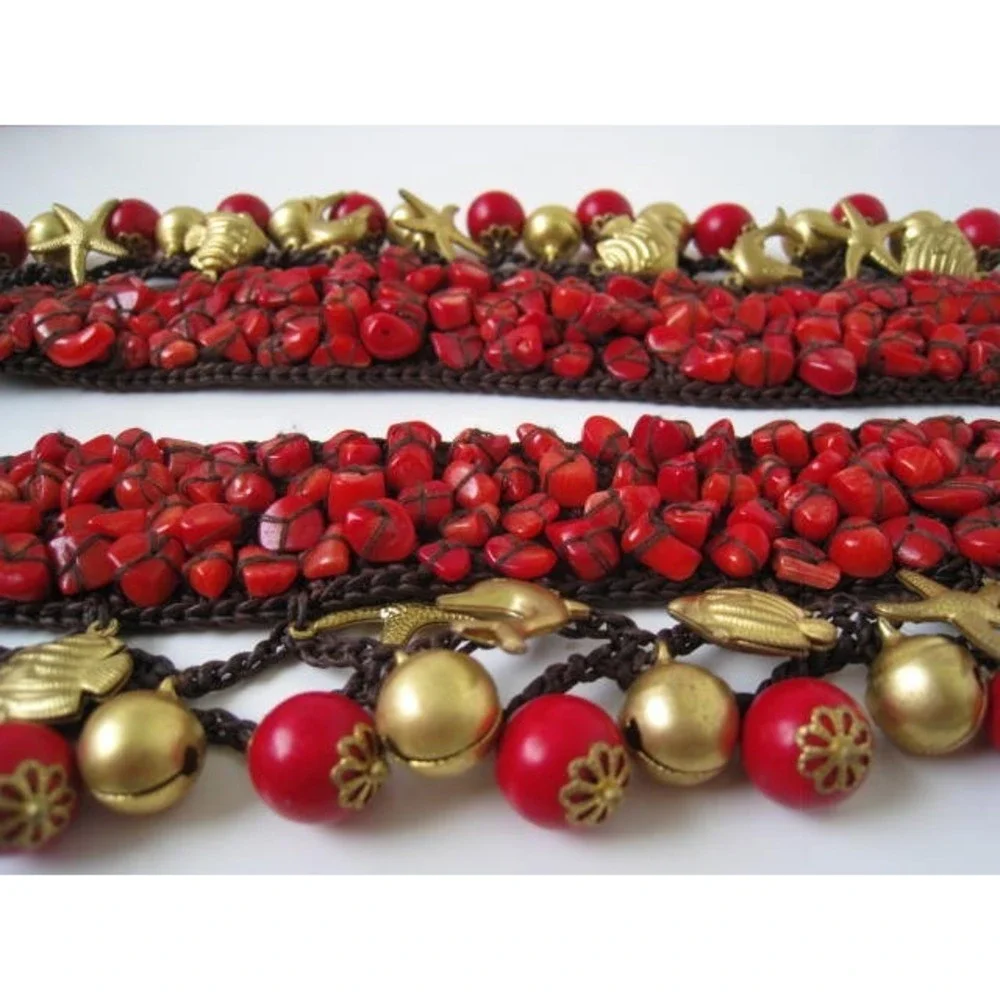 New Lady Red Corals beads‎ Handmade rare unique style Waist Belt